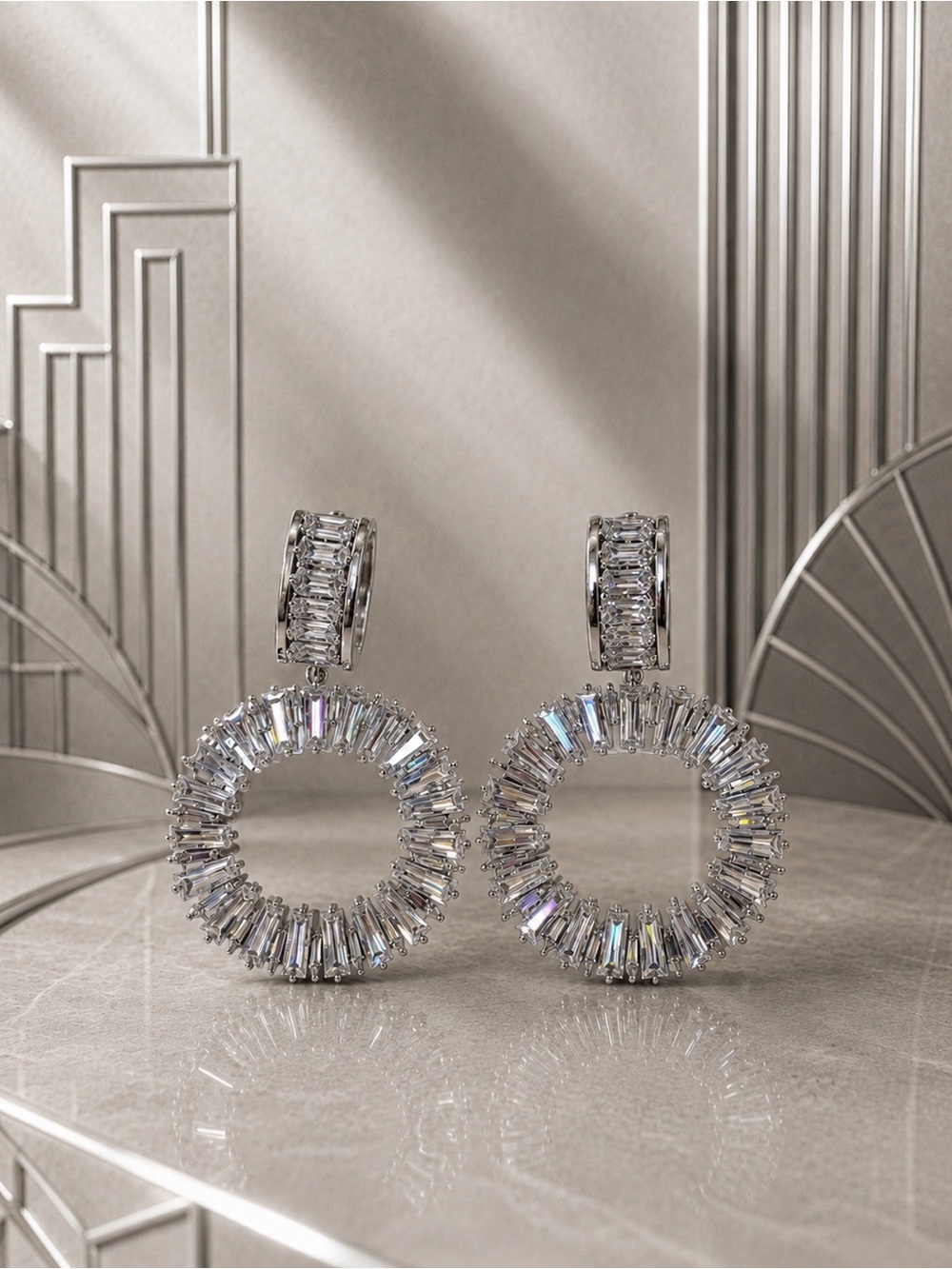🆕❤️❤️❤️Sparkling Silver Crystal Halo Hoop Drop Earrings - Clear